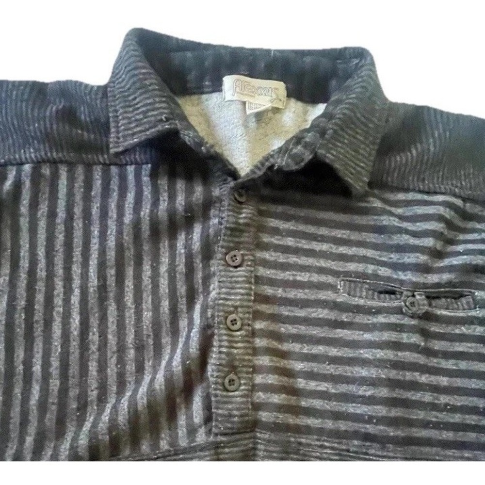 Vtg 90s Alexxus Men's XL Knit Sweater Gray Striped Long Sleeve 1/4 Button Up‎